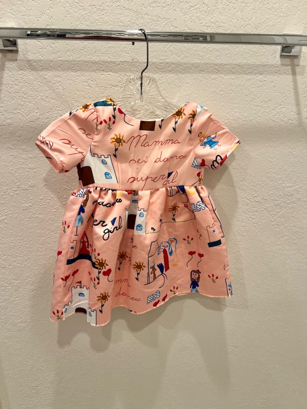 Girls' Pink Printed Short-Sleeve Dress